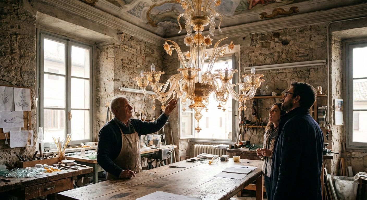 Italian Glass Chandelier as the Heart of a Lighting Plan